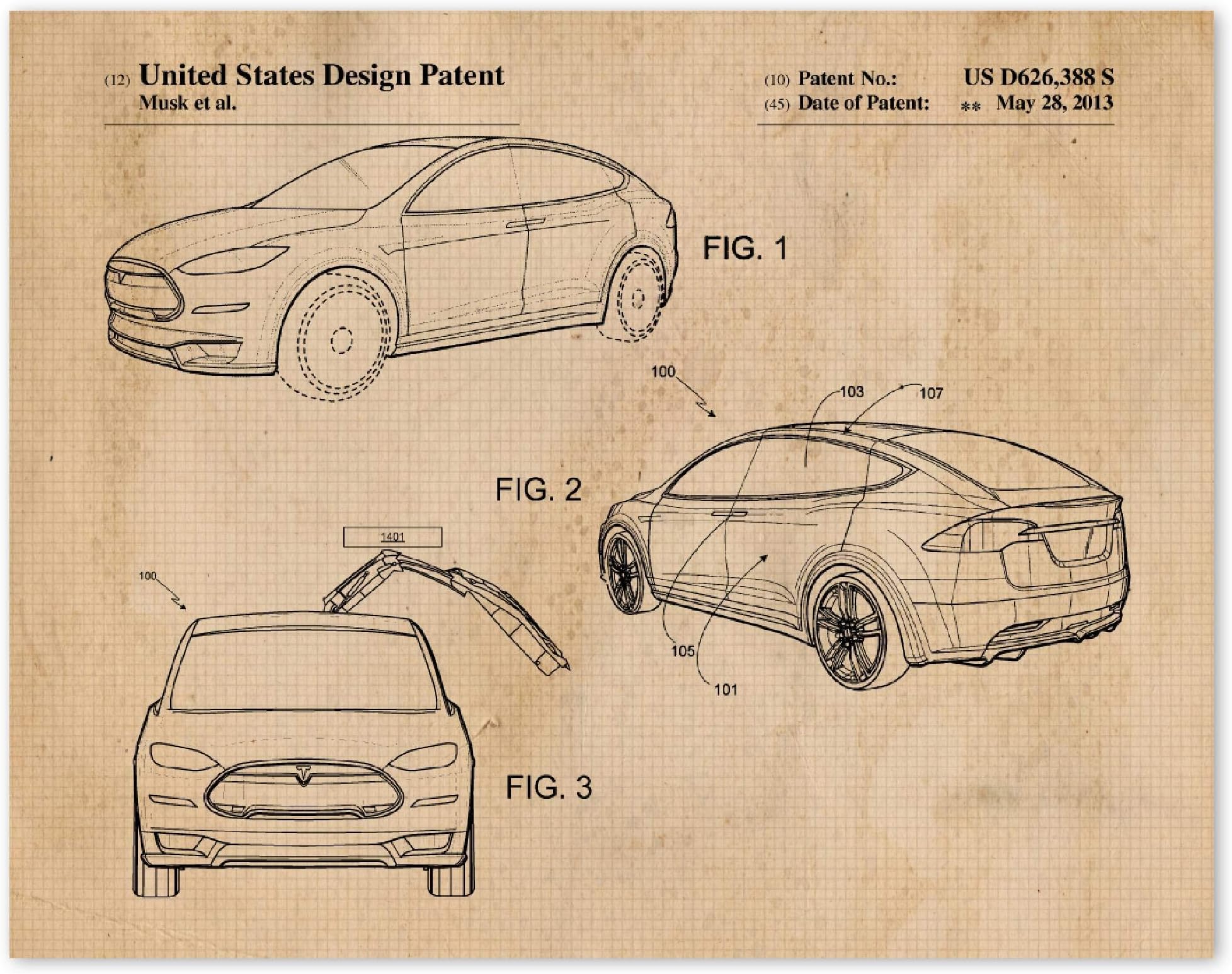 Classic Tesla X Motors Technology Auto Patent Prints, Unframed 1 (11x14) Photos, Wall Art Decor Gift for Home EV Office Work Garage College Student Teacher Coach Mechanical Electric Car Engineer Fans