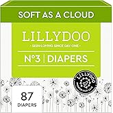 LILLYDOO Baby Diapers - Size 3 (13+ lbs), Half-Monthly Supply (87 Count), Leak Protection, Skin-Friendly, Ultrasoft, Perfume- & Chlorine-Free, Hypoallergenic, Dermatologist Tested, Oeko-TEX®