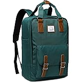 VASCHY School Backpack for Men and Women, Unisex Vintage Water Resistant Casual Daypack Rucksack Bookbag for College Fits 15inch Laptop Blackish Green