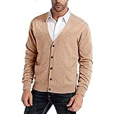 Kallspin Men's Cardigan Sweaters Wool Blend V Neck Button Down Sweaters with Pockets