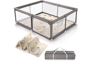 UANLAUO Baby playpen with mat, 59 * 71 inchs Play pens for Babies and Toddlers Foldable Baby gate playpen Baby gate playpen playard for Baby
