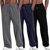 August Alley 3 Pack Men's Lightweight Lounge Pants Straight Leg Open Bottom Thin Baggy Drawstring Sweatpant with 3 Pockets
