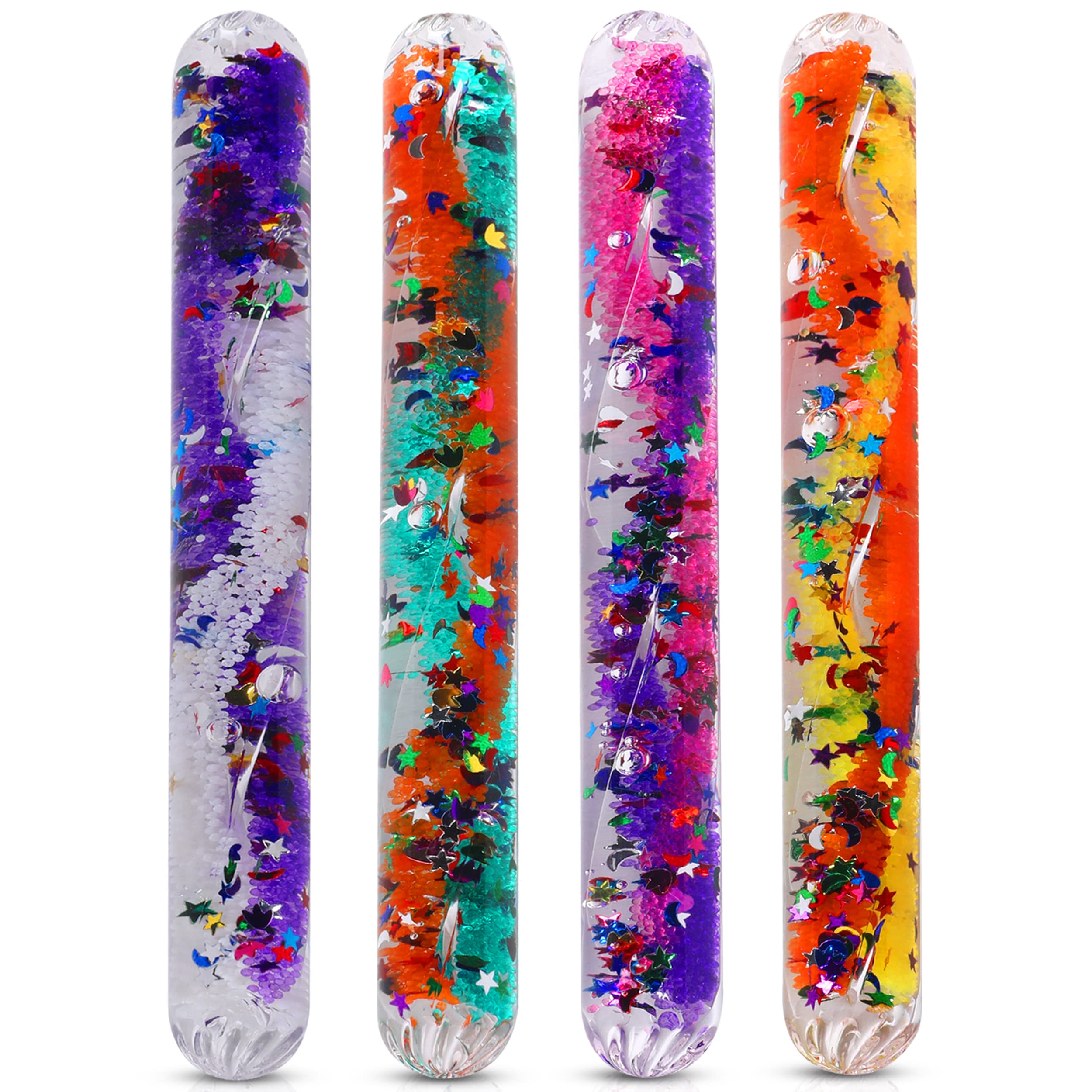 Playlearn SMGT4 Sensory Small Clear Durable Tubes in Shatter-Proof Plastic Filled with Swirling Liquid and Glitter in Bright Colours, Multicolor, Medium