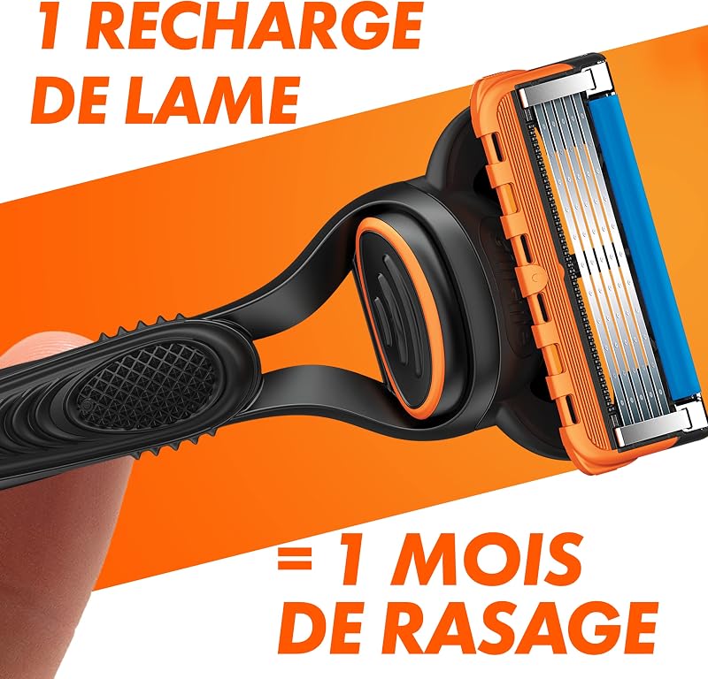 Fusion5 Rasoir Pour Homme, 1 Rasoir Gillette , 3 Recharges De Lames, Avec Lubrastrip Pour Un Rasage De Près — photo 4 sur 7
