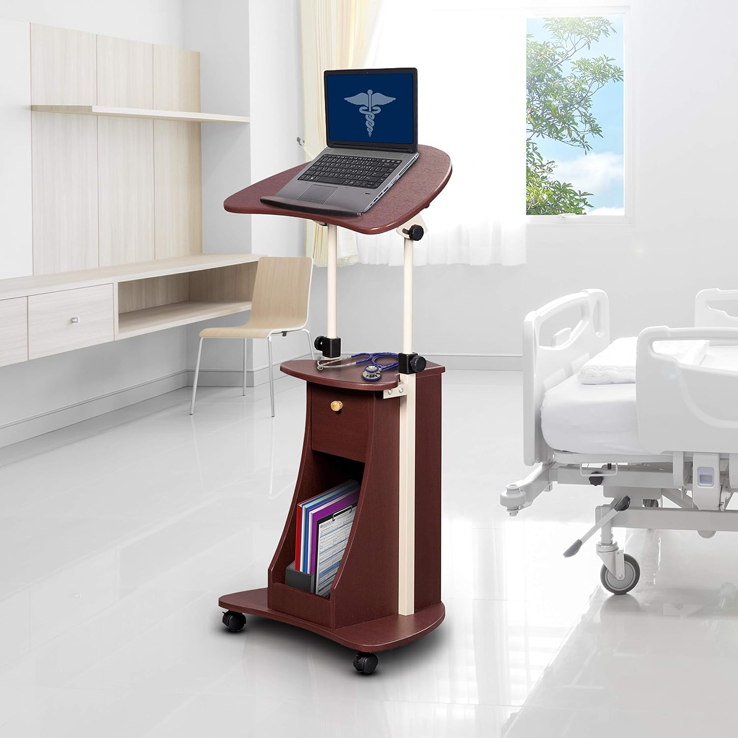 Techni Mobili Sit-to-Stand Mobile Medical Laptop Computer Cart, Chocolate: Kitchen & Dining