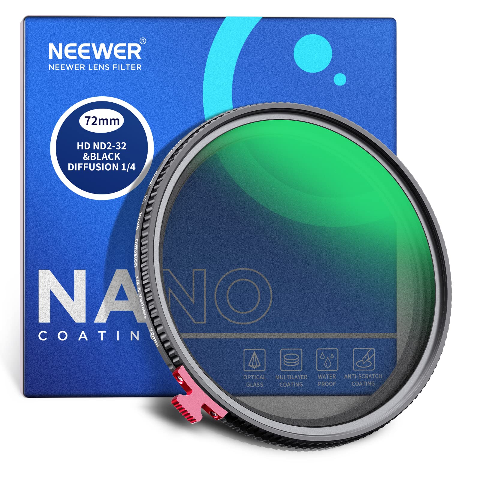 NEEWER 72mm Black Diffusion 1/4 Effect with ND2-ND32 Variable ND Filter 2 in 1, HD Neutral Density Filter with Dreamy Cinematic Features, Water Repellent/Scratch Resistant/Dust Proof, No X Cross