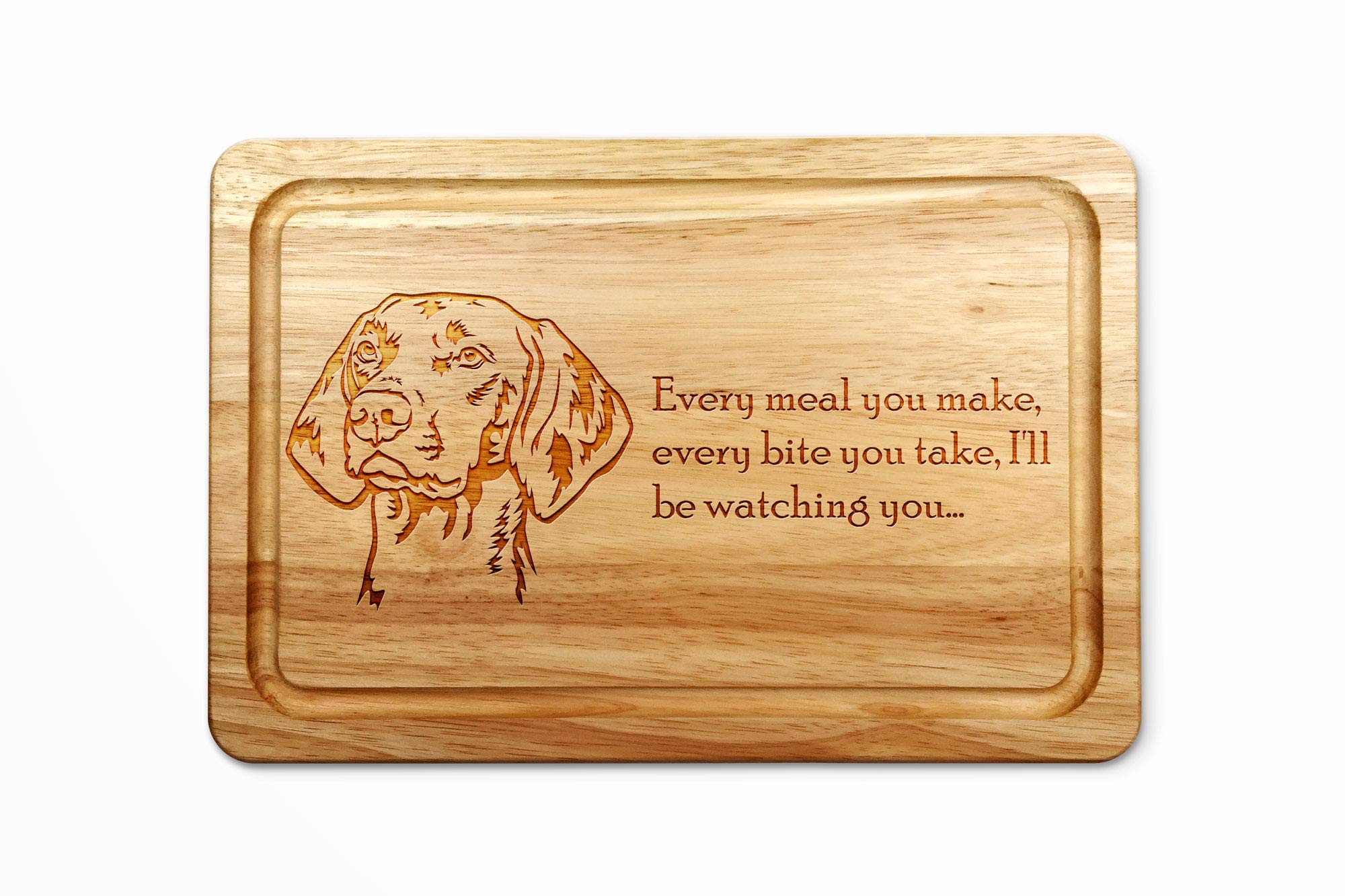 Hardwood Chopping Board with Hungarian Vizsla Dog Design - 30x20 cm Kitchen Cutting Board with Juice Groove - Gift Idea for Him or Her, Christmas & Birthdays - Made in The UK