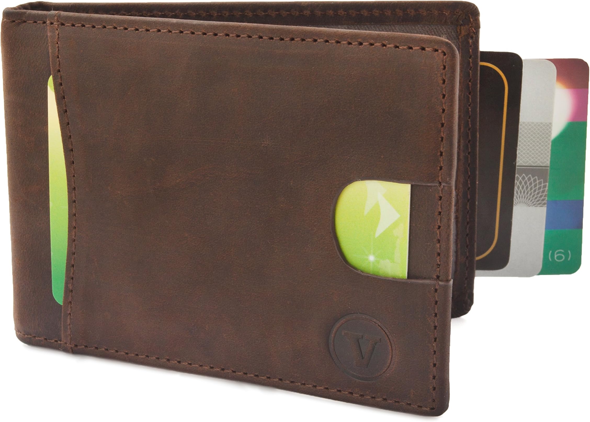 VINIOUS RFID Blocking Wallet- Slim Bifold Genuine Natural Leather Minimalist Money Clip Card Holder For Men (Brown)