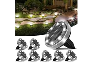 nipify 8 Pack Solar Ground Lights Outdoor, 8 LED Solar Lights Outdoor Waterproof Flat Solar Pathway Lights for Yard Garden Walkway Deck Patio Landscape Lawn Driveway (Cool White)