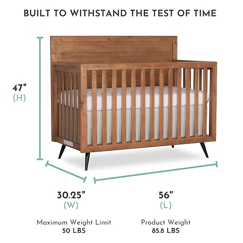 Evolur Stilnovo Mid Century 4-in-1 Convertible Crib in Sugarcane,  Greenguard Gold Certified, Mattress Height