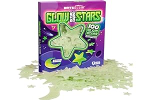 OIG BRANDS 100PK Glow in The Dark Stars for Ceiling Easter Basket Stuffers for Kids - Star Brite Plastic Glow Stars with Moon & Putty Ages 4,5,6,7,8,9,10,11,12 for Bedroom Space Night Light Room Non-Toxic