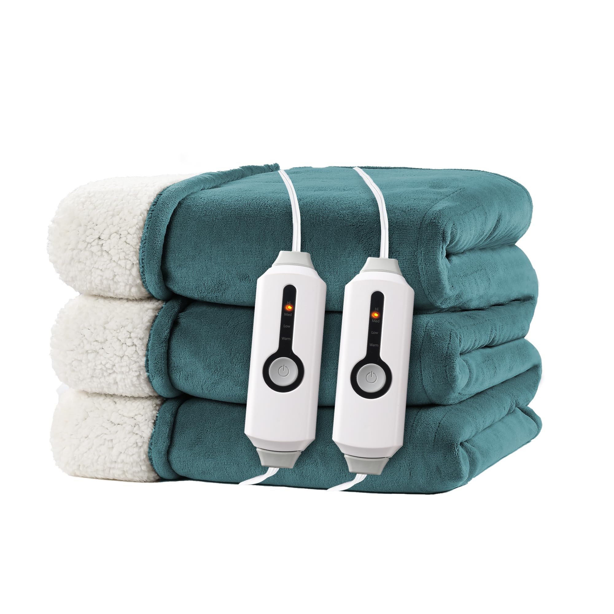 Photo 1 of **NONFUNCTIONAL** RALYSUN Electric Heated Blanket King Size 90"x100" - Dual-Sided with Microplush & Sherpa Fabric, 4 Heat Settings & 10 Hours Auto Off, Dual Controller, Machine Washable - Teal Green