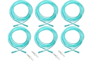 BAJUNMAO 6 Pack Oxygen Supply Tubing - Standard Connector - Premium Clear Crush Resistant Oxygen Tubes - 16.4 feet - with Free Connector