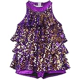 Girls Ballet Jazz Latin Dance Costume Sleeveless Sequins Leotard Dress Stage Performance Dancewear