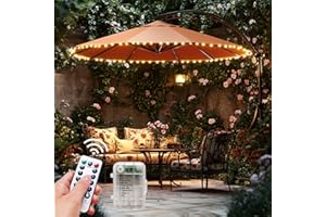 HOLITS Patio Umbrella Lights Cordless LED Market Table Umbrella Lights with Remote Control Battery Operated Waterproof Parasol String Lights, Fits 6-9 Feet Diameter Outdoor Umbrella Décor (Warm White)