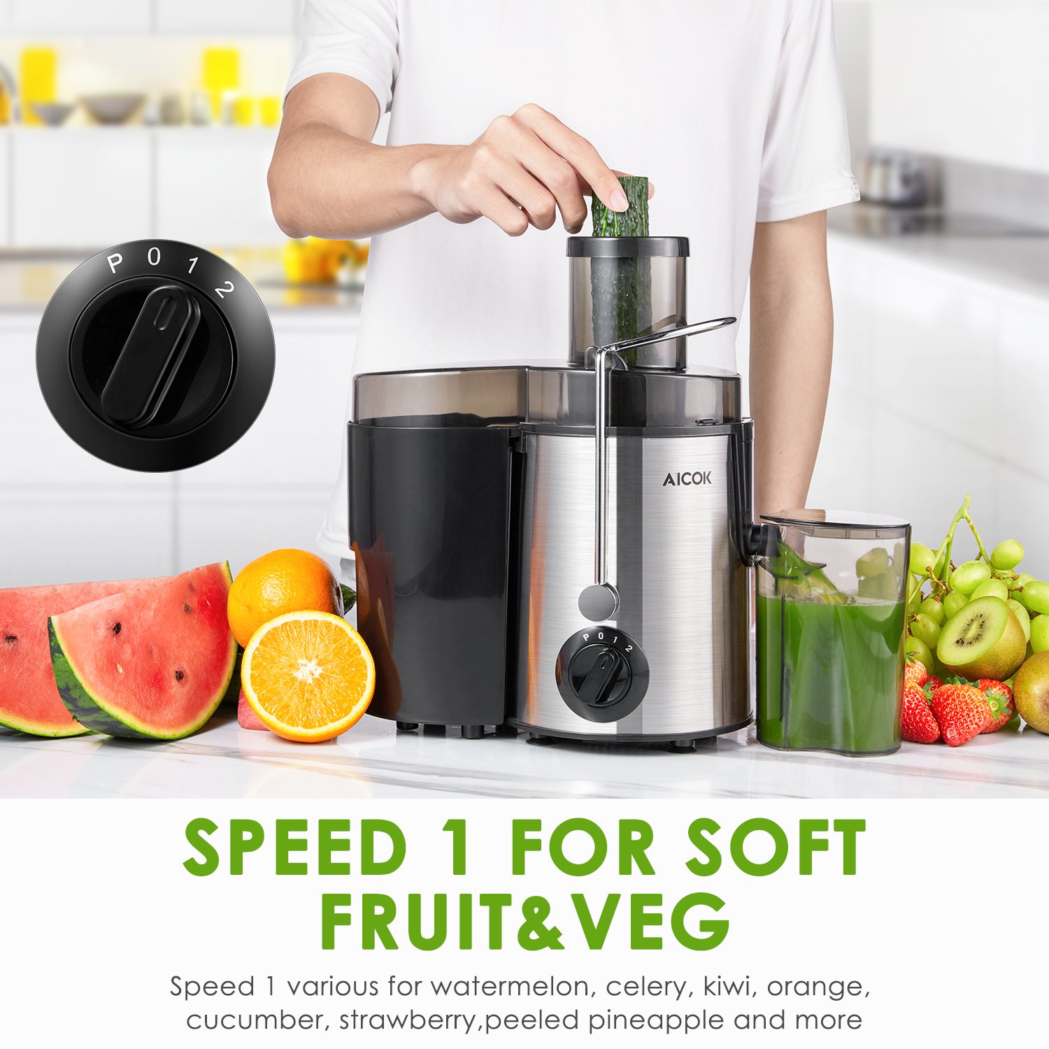 Aicok Juicer Centrifugal Juicer Wide Mouth Three Speed Juicer Machine
