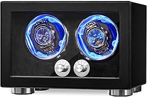 ANWBROAD Watch Winder for Automatic Watches, Double Watch Winder with LED and 4 Rotating Modes, Automatic Watch Winder Super Quiet Motor, Watch Winder Box with Adapter for Man UJWW004B