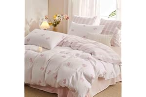 Erwinmu Duvet Cover Set Queen Size Pink White Bow Ties Patterned Reversible Bedding Set with Stripes for Girls Kids,Breathable Microfiber Comforter Cover - Includes Zipper Closure and 2 Pillowcases