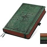 AHGXG Thick Journal Dotted Notebook for Men - 320 Numbered Pages A5 Notebook for Writing, 100gsm Dot Paper, Vintage Leather Hardcover, for Women Work Office School, 5.75'' X 8.38''- Dark Green