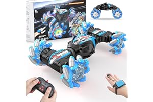 KIDSTINCT 1:12 Gesture Sensing RC Stunt Car, 2-in-1 Hand Controlled Remote Control Twist Cars with Light & Music, 4WD 360° Rotate Transform Drift, Gifts for 6-8-12 Kids Age 6 7 8 9 10 11 12 Yrs Old‌(Blue)