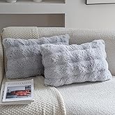 Neelvin Gray Faux Fur Cozy Soft Double-Sided Decorative Throw Pillow Covers 12x20 inch Set of 2,Velvet Pillowcase Cushion Case for Sofa Couch