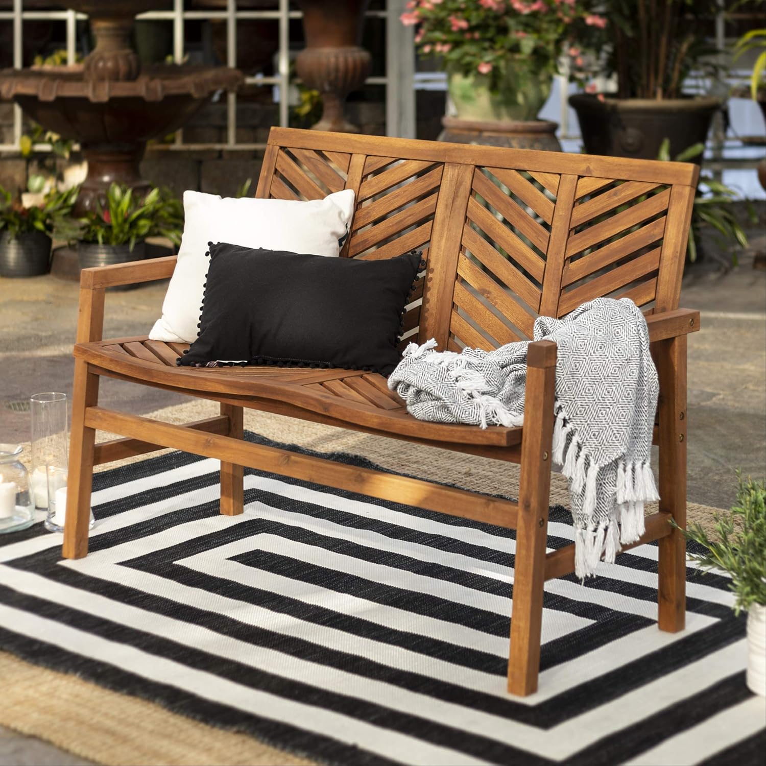 Walker Edison AZW3LSGVINBR Outdoor Wood Chevron Patio Furniture Set Loveseat Coffee Table All Weather Backyard Conversation Garden Poolside Balcony, Brown : Garden & Outdoor