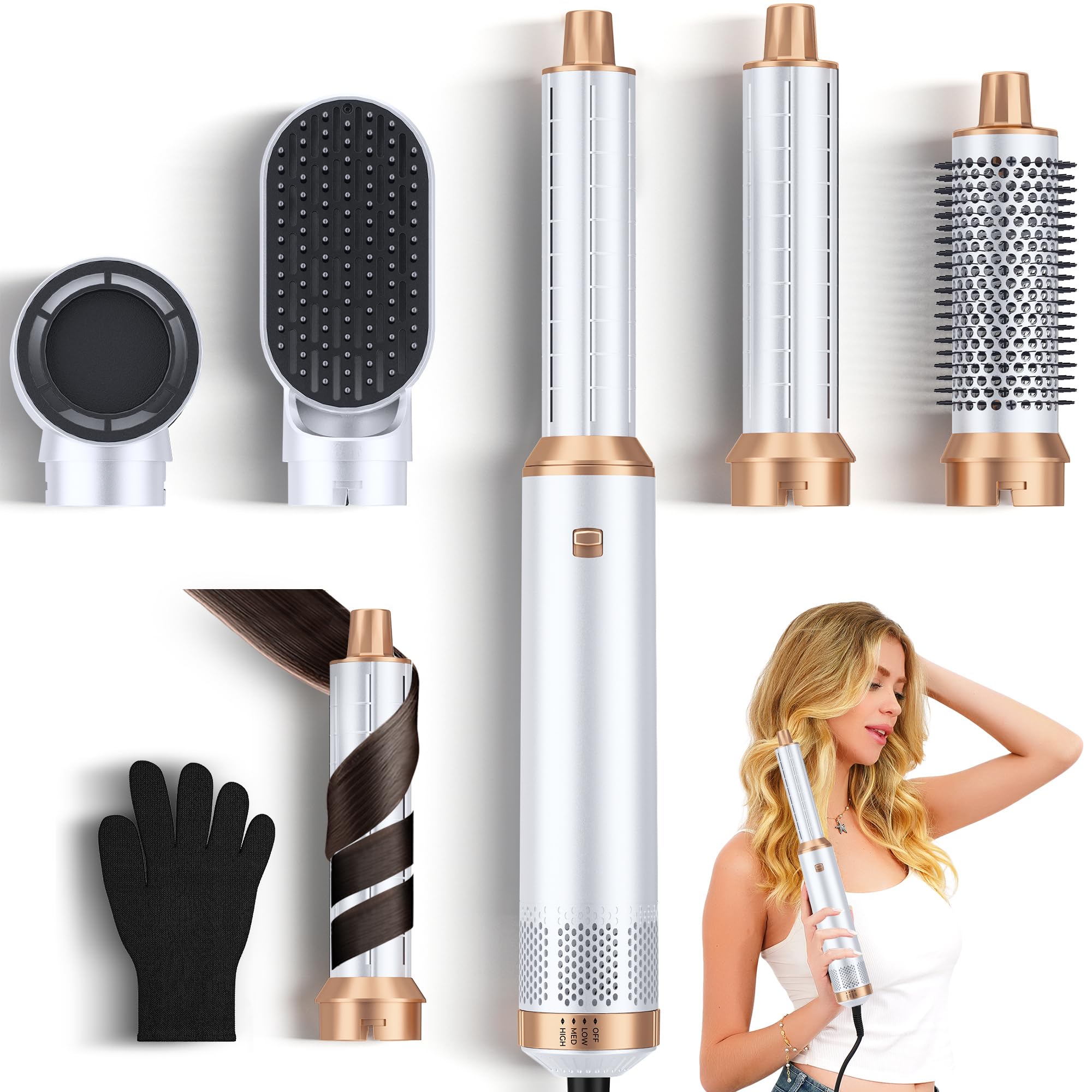 Photo 1 of 5 in 1 Blow Dryer Brush, Upgrade Hair Dryer Brush Air Curler Air Curling Wrap Styler, Detachable Hot Air Brush Negative Ion Curling Brush Iron, Hair Styling Tools for Drying Curling Straightening