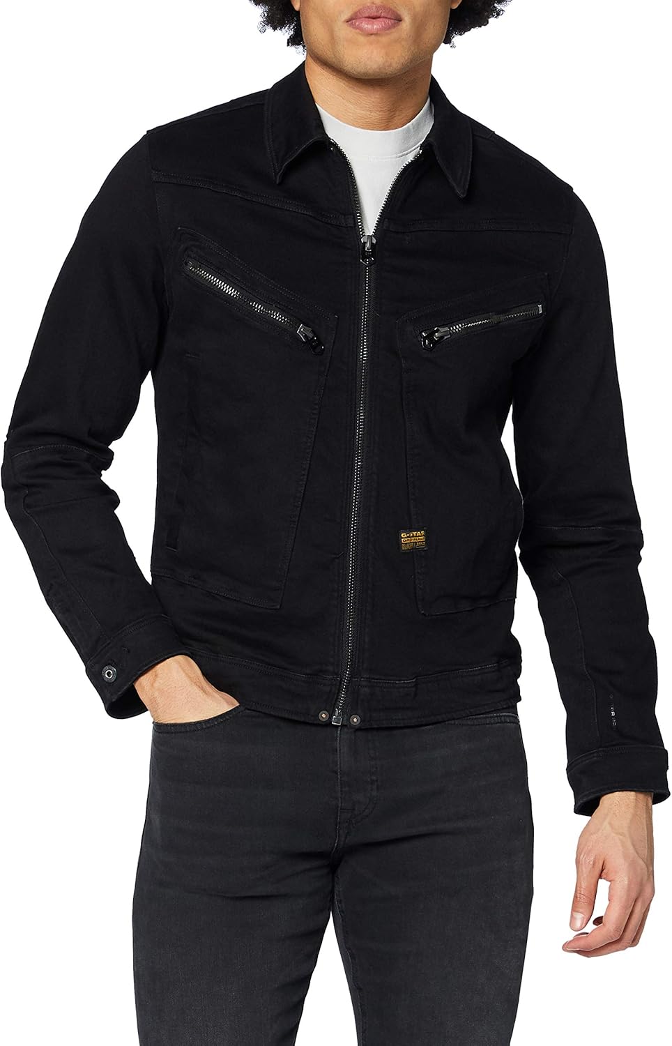 GSTAR RAW Men's Air Force Slim Denim Jacket, Pitch Black B479a810, M