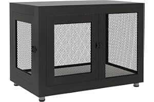 PawHut 37in Dog Crate Furniture with Cushion, Indoor Pet Kennel End Table with 2 Doors, for Large Dogs, Black