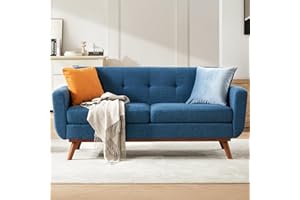 Tbfit Loveseat Sofa, 65" W Mid Century Modern Love Seat Small Loveseat for Bedroom, Button Tufted Upholstered Small Couch Sofa for Living Room, Blue