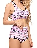Ekouaer Womens Long Sleeve Rashguard Swimwear High Waist Two Piece Bathing Suit