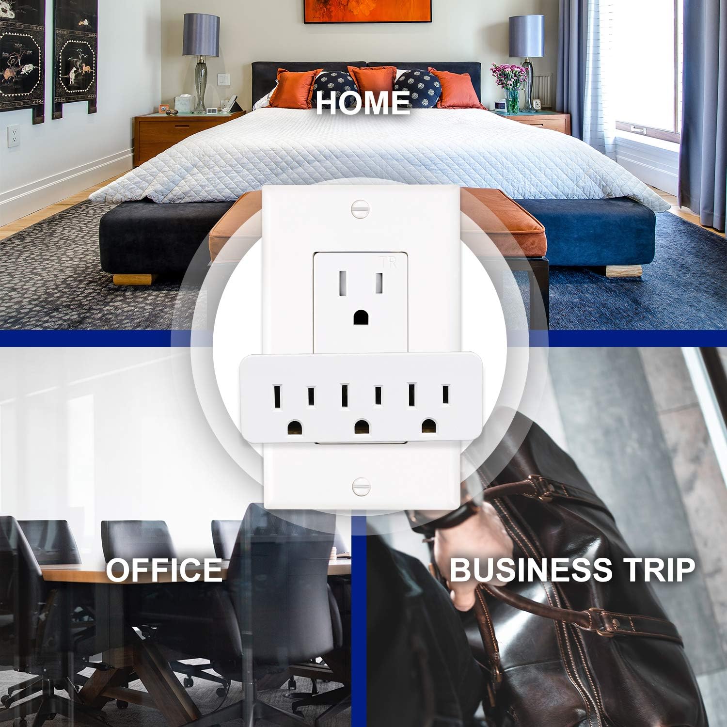 ABBOTECH 3 Grounded Outlet Adapter，Outlet Extender Wall Tap，3Pack - - 