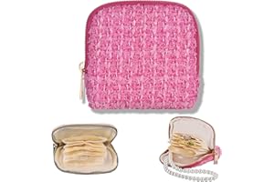 ZEELOOROO Small Travel Jewelry Case, Soft Tweed Organizer Pouch for Bangle, Bracelets, large Earrings, Beaded necklace, Anti-Scratch & Portable Jewelry Bag Holder for Travel & Everyday Use (Raspberry Pink)