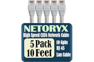 NETORYX 5 Pack Cat 6 Ethernet Cable 10 feet- Computer LAN Network Cord - Made in Québec, Made by high Standard Components for