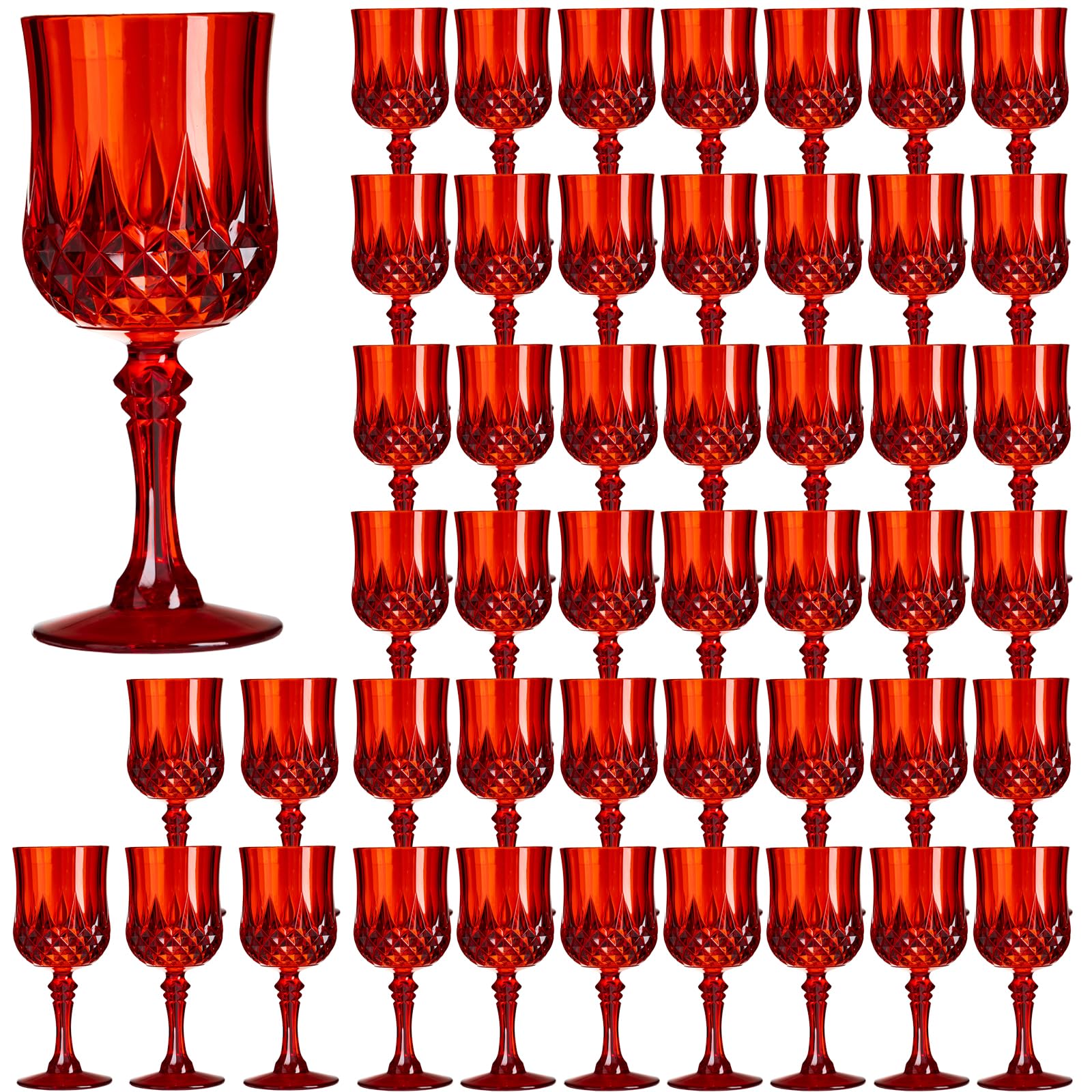 Photo 1 of XKXKKE 48 Pcs Red Plastic Wine Glasses, Plastic Water Goblets for Parties, Stemmed Drinking Glasses for Wedding Reception, Grand Event Party Bar Supplies Reusable Drinking Cups