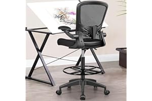 MINLOVE Drafting Office Chair, Ergonomic Tall Office Chair with Flip-up Armrests Executive Ergonomic Computer Standing Desk Chair with Lumbar Support and Adjustable Footrest(Black)