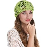 ZLYC Women Cotton Crochet Skull Cap Handmade Knit Cutout Floral Beanie Hat | Lightweight breathable,boho vintage styling,café commute daily outfits,travel photos festival party,seaside concert event
