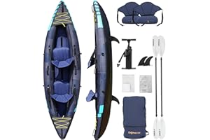 HIKULA Inflatable Kayak 2 Person, Tandem Kayak, Foldable Kayaks for Adults, with Kayak Fin, 2 Aluminum Paddles, 2 Padded Seats, Hand Pump and Travel Backpack
