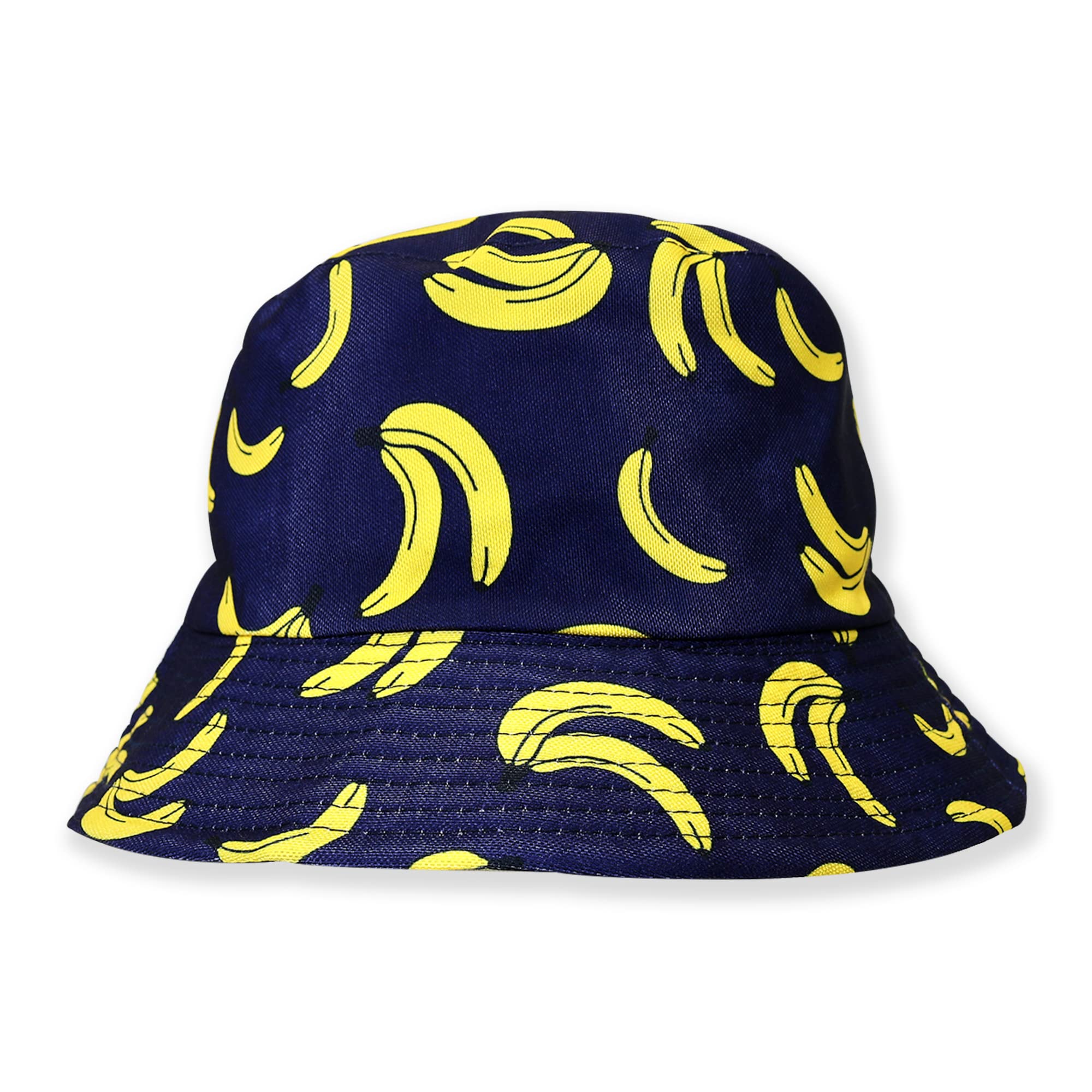 Robelli Unisex Reversible Summer Bucket Hat - Fun Festival Colourful Designs (BH3 NAVY YELLOW KONG BANNANA) — image 1