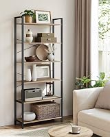 VASAGLE 6-Tier Bookshelf 30 x 80 x 186 cm Industrial Camel Brown Black LLS082B50 view 3