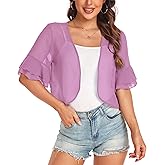 Women's Cardigan Bolero Shrug Ruffle Short Sleeve Open Front Loose Sheer Jackets for Tops