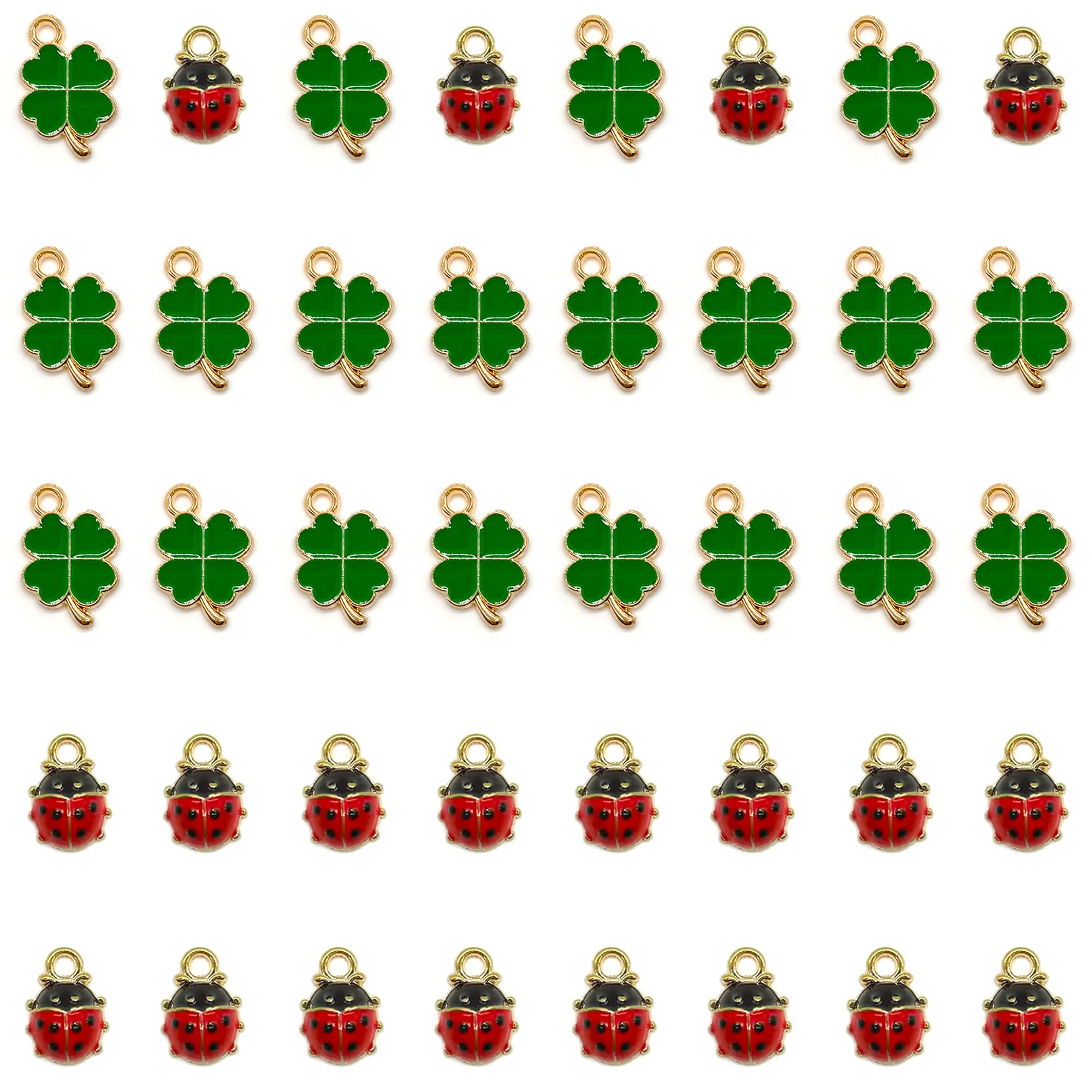Niuhong 40pcs Clover Ladybird Charm Pendants, DIY Craft Embellishments, Lucky Charm, 0.71x0.47 in / 1.8x1.2 cm