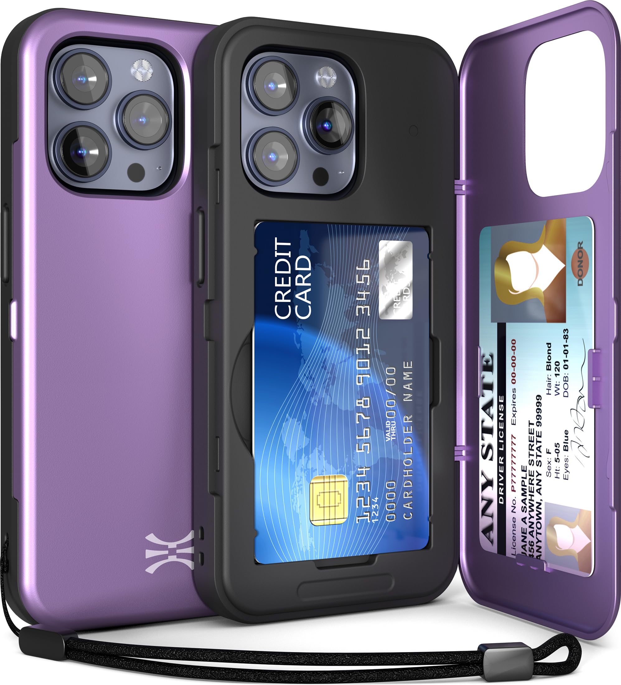TORU for iPhone 15 Pro Wallet Case with Card Holder, Hidden ID Credit Card Slot Flip Kickstand, Slim Fit Shockproof Heavy Duty Phone Cover with Strap - Purple — image 1