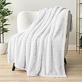 PAVILIA Sherpa Throw Blanket for Couch Sofa, White Fluffy Warm Plush Blanket for Bed, Cozy Super Soft Lightweight Throw, Fuzzy Decorative Blanket, All Season Home, 50x60