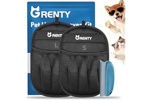 GRENTY Pet Hair Removal Gloves (2 Pcs), Upgraded Five-Finger Electrostatic Magic Brush Pet Hair Remover, Dogs & Cats Pet Hair Removal Tools for Clothing, Carpet, Sofa Gaps, Car Seat