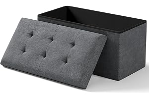 OS MOTOR Storage Ottoman Bench, Folding Ottoman Foot Rest, 15 x 30 x 15 Inches, End of Bed Bench,Storage Chest, for Living Room, Bedroom, Hallway, Entryway, Dark Gray