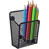 Performore Magnetic Metal Mesh Pencil Holder, Black Stainless Steel Pen Holder with Magnets, Basket Storage Organizer for Whiteboard, Blackboard, Kitchen, Locker, Home, or Office (1)