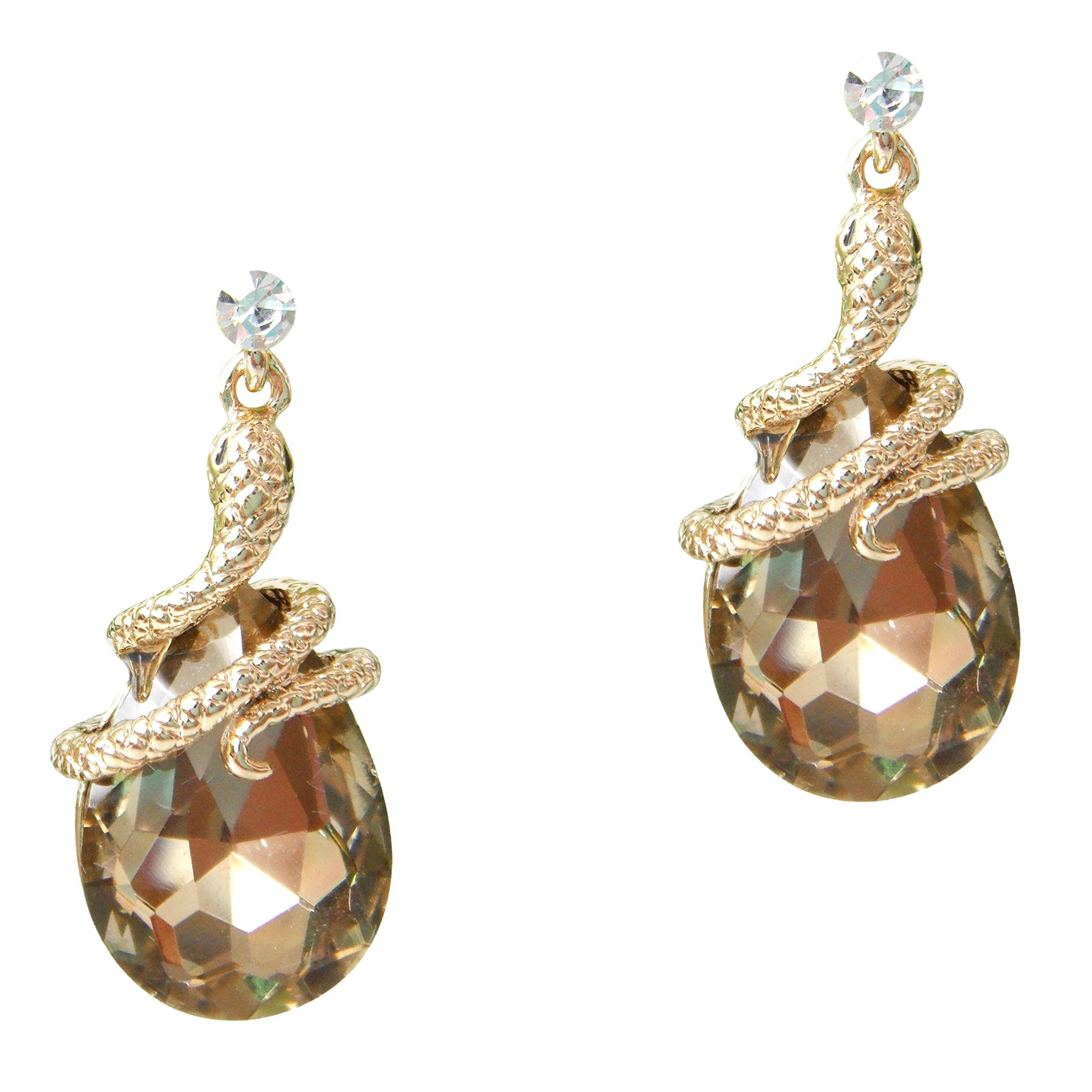 Navachi 18k Gold Plated Crystal Brown Zircon Snake Drop Dangle Az2537e Stud Earrings