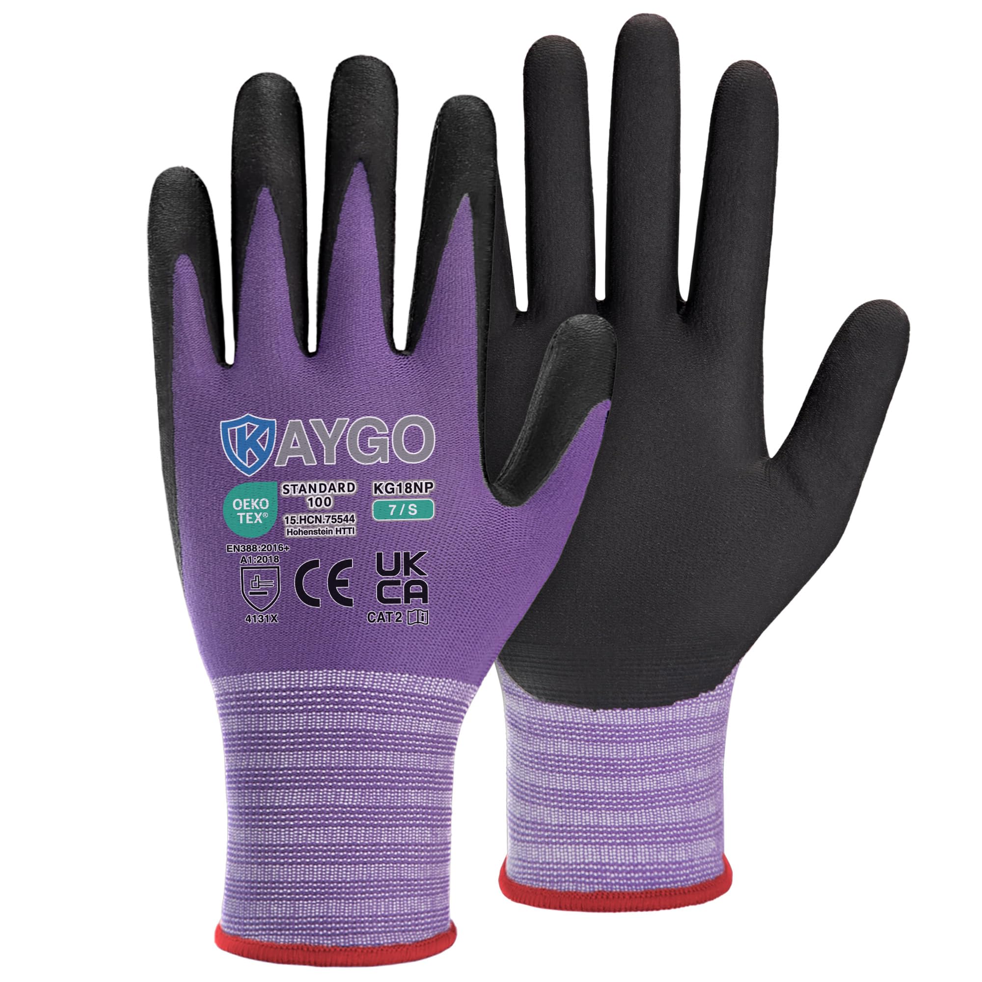KAYGO Micro Foam Nitrile Coated Work Gloves 3 Pairs, Nylon Liner, Breathable and Flexible, Light Oil Grip, for Warehouse, Construction, DIY, Auto Repair, KG18N (Small, Purple) — image 1