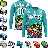 Otcassm Custom Novelty Fishing Shirt for Men Teens, Long Sleeve Graphic Tees Football Jersey Tops Printed Name/Number